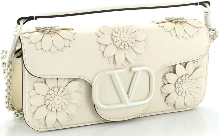 Valentino Garavani Loco Flower Applique Shoulder Bag White 26Cm - Image 3